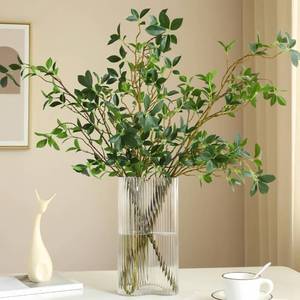lot 802 image: VASE NOT INCLUDED Relxhmft 4Pcs Artificial Greens Branches for Vase, 27 Faux Twigs Tree Stems, Fake Plants Tree Branches for Home Decor, Fake Ficus Twigs for Office Wedding Shop Vase Fillers Banquet Decoration - Retail $22