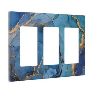 lot 803 image: Blue Marble Triple Rocker Light Switch Plate Covers Decorative 3 Gang Decora Wall Plate Modern Ombre WatercolorInk Art Gifi Lightswitch Faceplate for Bathroom Kitchen 6.38 X 4.9 - Retail $17