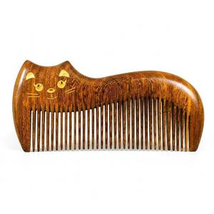 lot 807 image: Cute Cat Natural Sandalwood Hair Comb, Gilded Wooden Hair Comb - Retail $13