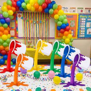 lot 809 image: Novabright 6 Pcs Art Paint Party Decorations Back to School Table Centerpiece Colorful Paints Can Splatter Table Sign for Classroom Birthday Party Supplies(Paint Style) - Retail $23