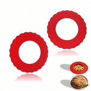 lot 827 image: yayaboqu Silicone Mini Pie Crust Protectors Set of 2 - Non-Stick Pie Shields for 5-6 Inch Pies, Prevents Over-Browning  Oven-Safe Baking Accessories (Red) - Retail $5