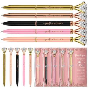 lot 854 image: Feifeiya 25 Sets Sweet 16th Party Favors Pens with Thank You Cards, Diamond - Retail $23