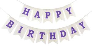 lot 856 image: Purple Happy Birthday Banner Sign, Rustic Burlap Purple Happy Birthday Party Decorations for Girls Women - Retail $5