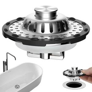 lot 860 image: Universal Bathtub Drain Stopper Metal Hair Catcher, Top Strainer, Chrome - Retail $10