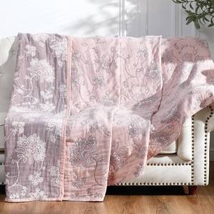 jinchan 100% Cotton Muslin Blanket Queen Boho Bed Blanket 80x90 Pink Multi - Retail: $70