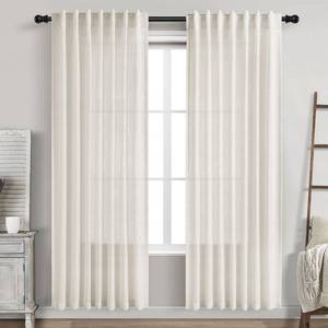 lot 869 image: Cream Linen Curtains 80 inch Length for Bedroom Back Tab Light Filtering Privacy Sheer Curtains Modern Farmhouse Coastal Decor Cream Cotton Textured Gauze Curtain 2 Panel Set 52x80 - Retail $34