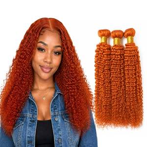 lot 870 image: Biliisyff Ginger Orange Kinky Curly Human Hair Bundles, 24 26 28 Inch - Retail $47