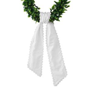 lot 874 image: DYSHAYEN Wreath Sash for Front Door, White with White Trim - Retail $13