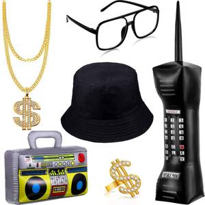 lot 883 image: Sumind 6 Pcs 80s 90s Hip Hop Costume Accessories Rapper Set, Black - Retail $13