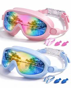 lot 885 image: Rantizon Kids Swimming Goggles 2 Pack, Anti Fog&UV Swim Goggles for Boys Girls, No Leak Pool Beach Essentials for kid 3-14 (Pink & Light Blue) - Retail $10