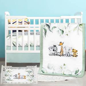 lot 891 image: Hahafelt 3 Pcs Safari Animals Baby Crib Bedding Set for Boy Girl - Retail $30