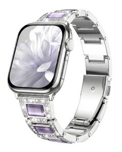 lot 903 image: Dressy Bling Bracelet Compatible with Apple Watch Bands for Women, Sparkly Crystal Jewelry Band Fits iWatch Series 11 10 9 8 7 SE Ultra 38mm-49mm, Cat Eye Stone Strap with Removal Tool, Silver Purple - Retail $300