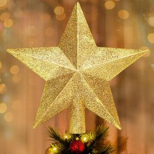 lot 904 image: Glitter Christmas Star Tree Topper for Holiday Decorations, Christmas Tree Decoration for Holiday Ornament and Home Decor, Shatterproof Tree Toppers for Party Indoor �� Outdoor-Gold 8 inch - Retail $7