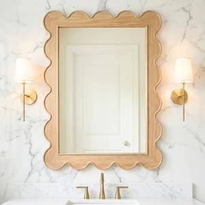 lot 3600 image: $170 CAALMA Scalloped Wall Mirror 23.5x35 - WHITE Wooden Frame