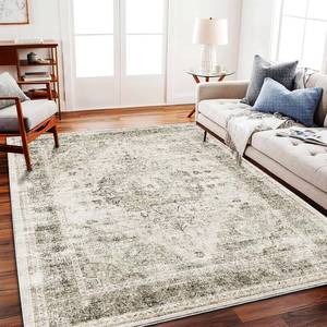 lot 3652 image: $139 CHAMPLANT Washable Area Rug 9x12 Retro Floral Khaki Boho