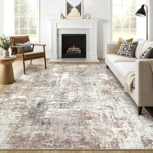 lot 3664 image: $75 LOONGRUG 810x10 Area Rug, Washable, Neutral Modern Living Room