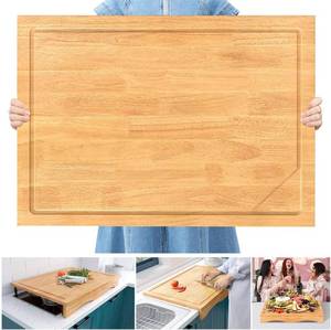 lot 3668 image: $70 Extra Large Solid Wooden Cutting Board & Stovetop Cover, 3-in-1
