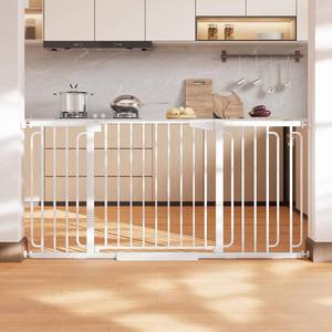 lot 3669 image: $150 Cumbor 36.6-64in Extra Wide Baby Gate for Stairs, White