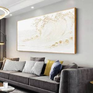 lot 3672 image: $153 Canvas Wall Art White Wave with Golden Embellishments, 29x58