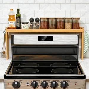 lot 3681 image: Simple Trending 31.5 Bamboo Over-Stove Spice Shelf with 2 Hooks