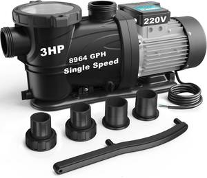 lot 3684 image: $289 3HP InAbove Ground Pool Pump, 8964 GPH, 220V, Self-Priming