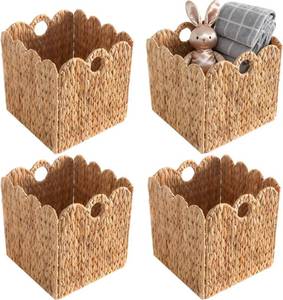 lot 3686 image: $75 Scalloped Wicker Storage Bins, 12x12in, 4-Pack, Natural Boho