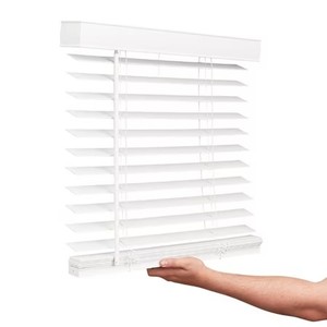 lot 3691 image: $50 Lotus & Windoware Cordless 2 Faux Wood Blind, Snow White, 35x60