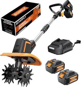 lot 3694 image: $160 SOARFLY Cordless Tiller Cultivator, Dual 4.0Ah Batteries