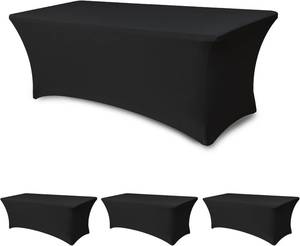 lot 3698 image: $52 Spandex Table Cloths for 8-Ft Tables, 4-Pack, Black Covers