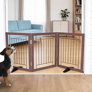 lot 3712 image: $47 SFJC Dog Fence Indoor 3-Panel Freestanding Gate 60x24 Brown