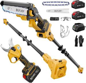 lot 3726 image: $120 BUYJOY 4-in-1 Electric Pruning Shears & 6 Inch Pole Saw Combo