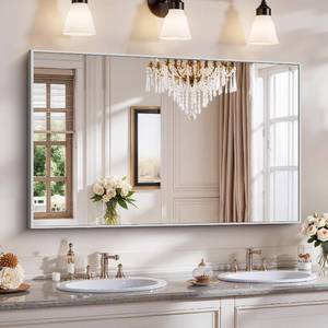 lot 3734 image: $130 YIROMAN 50x30 Bathroom Mirror, Aluminum Frame, Rectangular Vanity