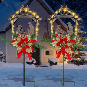 lot 3766 image: Moukeren 2 Pcs 3.5ft Nativity Scene Outdoor Light-up Yard Stakes