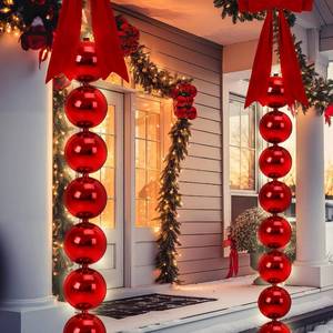 lot 3769 image: $80 Silipull Lighted Christmas Porch Decor Ball Garlands 6 ft Bows