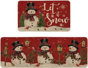 lot 3772 image: Artoid Mode Red Let It Snow Snowman Mats Set of 3- Two 17x29 & 17x47
