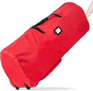 lot 3779 image: Handy Laundry Christmas Tree Storage Bag with Wheels, 7.5-ft, Red