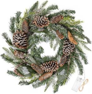 lot 3783 image: $47 Lighted Christmas Wreath 19-Inch, Door Wreath with Pinecones