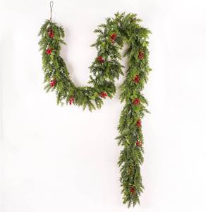 lot 3787 image: 9 ft Norfolk Pine Christmas Garland with Eucalyptus, Red Berries