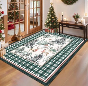 lot 3791 image: $69 GarveeHome Christmas Washable Rug 6x9 Non Slip Tree & Deer