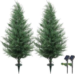lot 3798 image: $90 36-Inch Artificial Trees for Outdoors with Lights, Set of 2