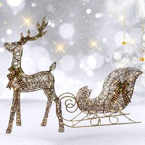 lot 3801 image: $100 HOYECHI Lighted Christmas Deer & Sleigh Set - 2 Pcs, 160 LED