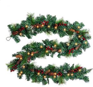 lot 3810 image: 9ft Pre-Lit Artificial Christmas Garland with Lights & Pine Cones
