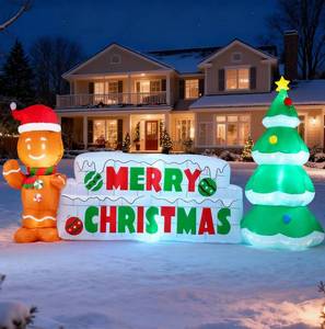 lot 3818 image: $97 Joiedomi 10 FT Christmas Inflatable Gingerbread Man & Tree LEDs