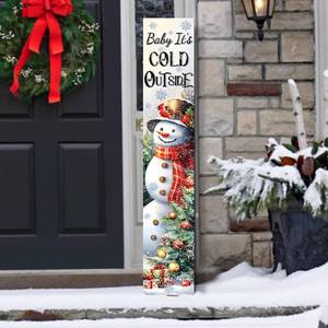 lot 3826 image: Baby Its Cold Outside Wooden Porch Sign - Winter Snowman Welcome