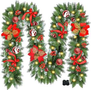 lot 3837 image: 9FT 30 LED Prelit Christmas Garland for MantleStairs