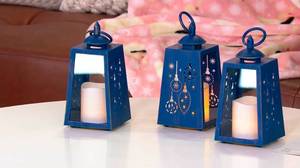 lot 3843 image: Candle Impressions Set of (3) 7.5 Holiday Tapered Resin Lanterns