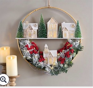 lot 3845 image: Home Reflections 20 Illuminated Village in a Wreath
