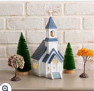 lot 3864 image: $72 Illuminated Church with 4 Seasonal Trees by Valerie