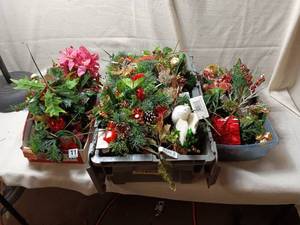 lot 33967 image: Artificial Christmas floral arrangement featuring a red poinsettia and holly leaves