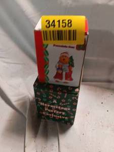 lot 34158 image: Holiday Style Porcelain Christmas Bear Box & Hermitage Pottery Limited Edition Snowman Candles.